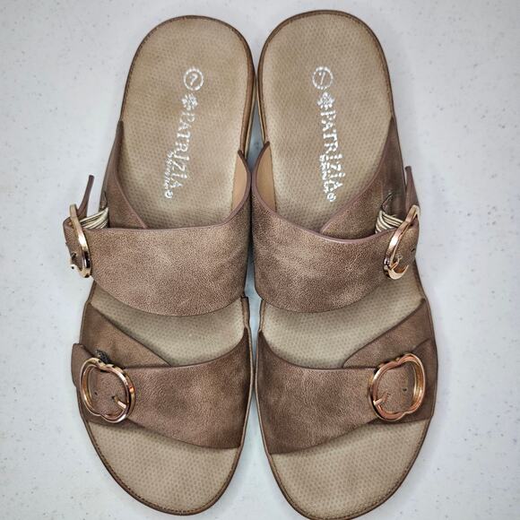 PATRIZIA Women's Size 7 Shaniho Slide Sandal Wedges Brown with Gold Buckle New - Picture 5 of 6